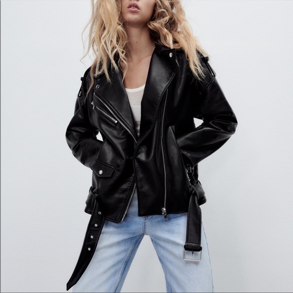 Zara Jackets & Blazers - ZARA Classic Black Faux Leather Motorcycle Jacket M